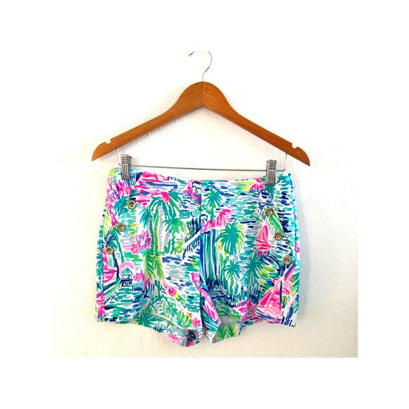 EUC Lilly Pulitzer Marina Knit Shorts in Salt in The Air Sailboat Palm 8 - Picture 2 of 11